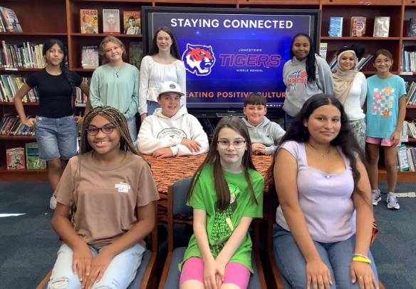 Group photo of Jamestown Middle School Morning News Show team