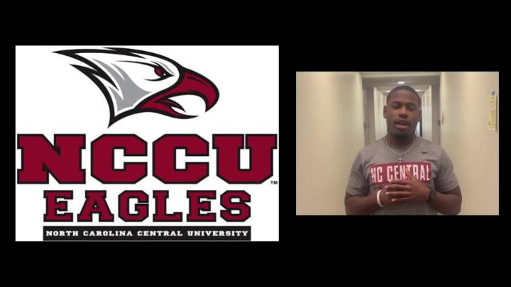 A&T 4 Middle College student wearing a NC Central shirt and NC Central logo